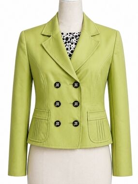 Green Double Breasted Old Money Cropped Cotton Office Siren Blazer sz 14P